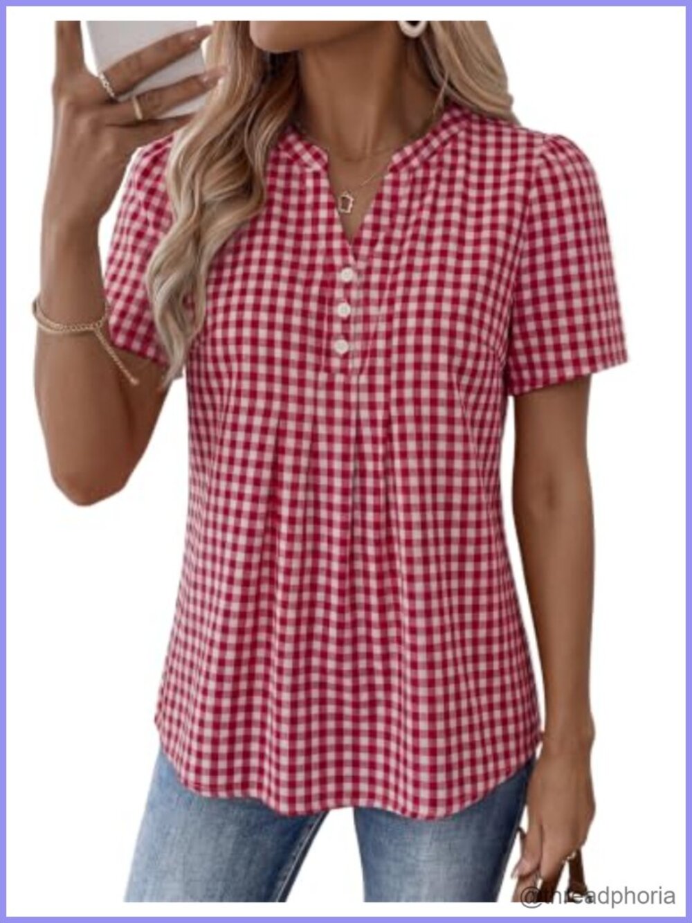 Womens Summer Boho V Neck Pleated Blouse Short Sleeve Casual Tunic Top
